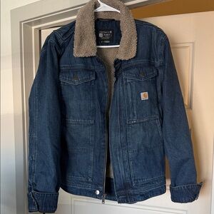 Carhartt Men's Dark Blue Jacket with Sherpa Collar
